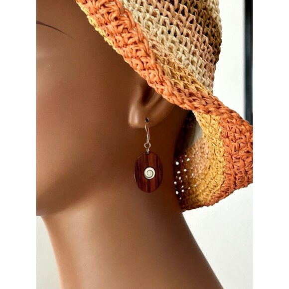 Silver 925 Hook Wooden Swirl Earrings - Picture 5 of 6